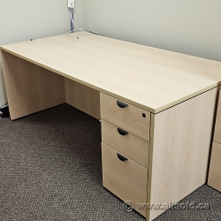 Blonde Office Straight Desk w/ 3 Drawer Storage 71 x 36